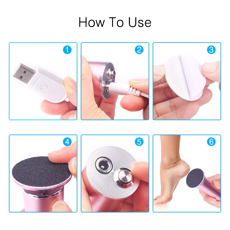 USB Rechargeable Wireless Electric Foot Cuticle File Callus Removal Machine Tools Pedicure Foot Heel Care Tool With Emery