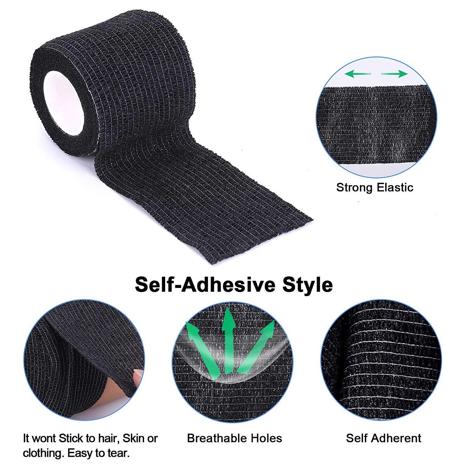 Black EZ Disposable 2''x5 Yards Grip Tattoo Cover Wrap Waterproof Self Adhesive Tape Roll For Tattoo Machine Grip Tube