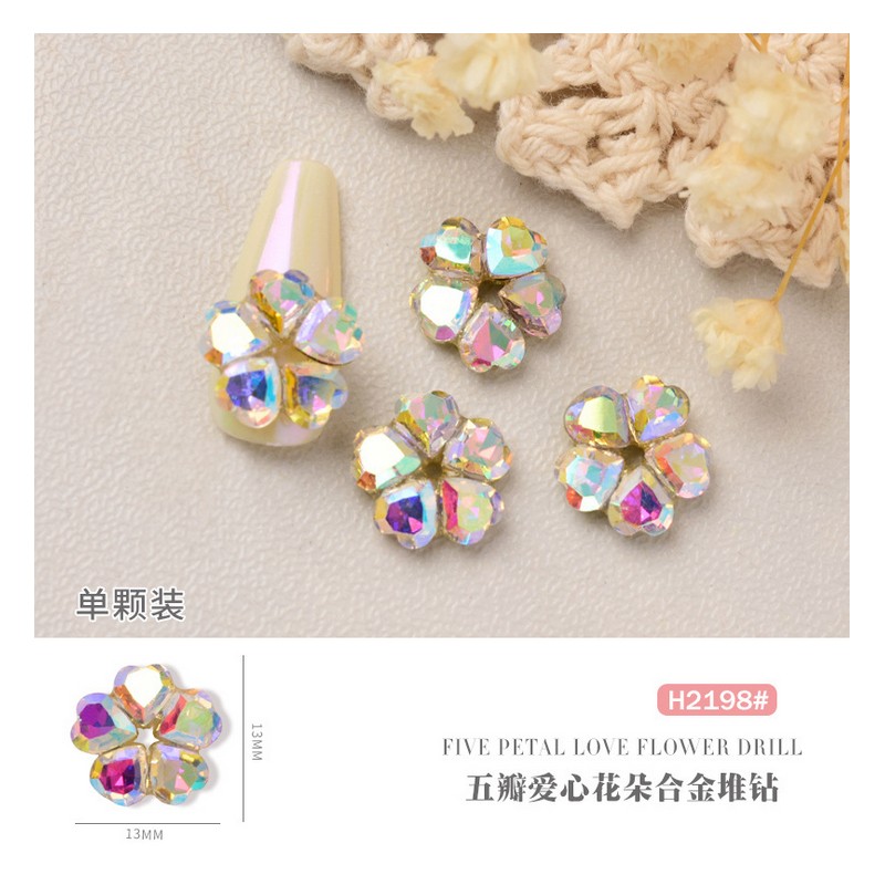 10pcs/lot 3D Nail Art Love Hearts Flowers Shapes AB Side Rhinestones Nail Tips Decorations