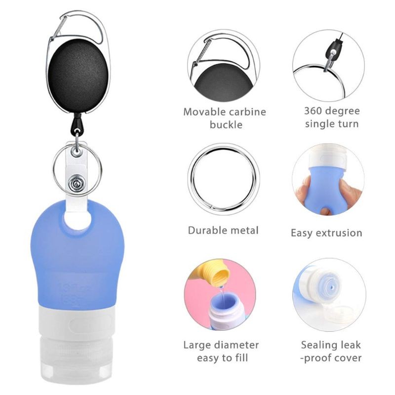 Silicone Refillable Containers Leak Proof Squeezable Reusable Hand Sanitizer Empty Travel Bottles With Key Carriers