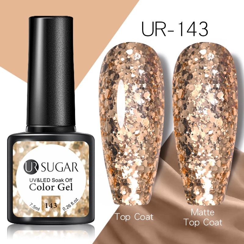 ur sugar caramel color gold sequins gel nail polish for manicure brown chocolate soak off uv gel nail varnish nail art design