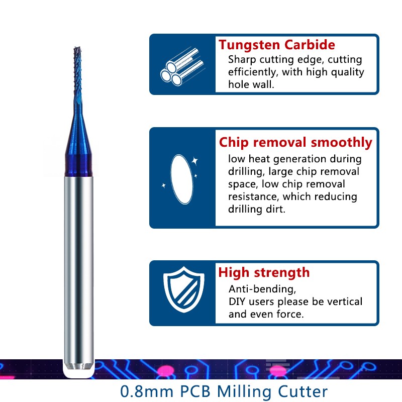 XCAN Corn Milling Machine Cutter 10pcs 0.5/0.8/1.0mm Blue Coated Carbide PCB Router Bits for Wood/Metal Milling Engraving End Mill