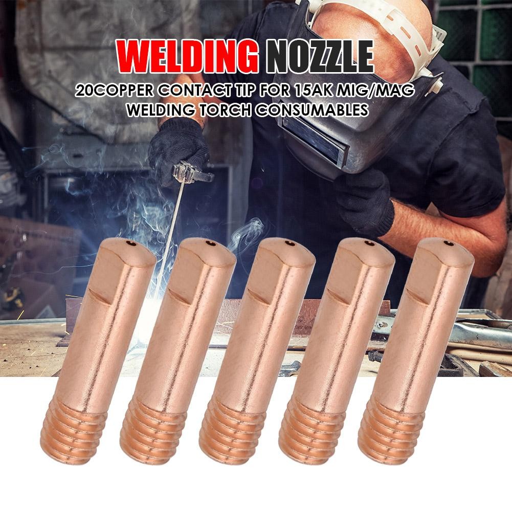 20pcs/set Welding Torch Nozzle Pipe Welding Machine Welding 0.8/1.0/1.2mm Nozzle Contact Tip for MIG Mag Welding Torch Nozzle Gas Diffuser