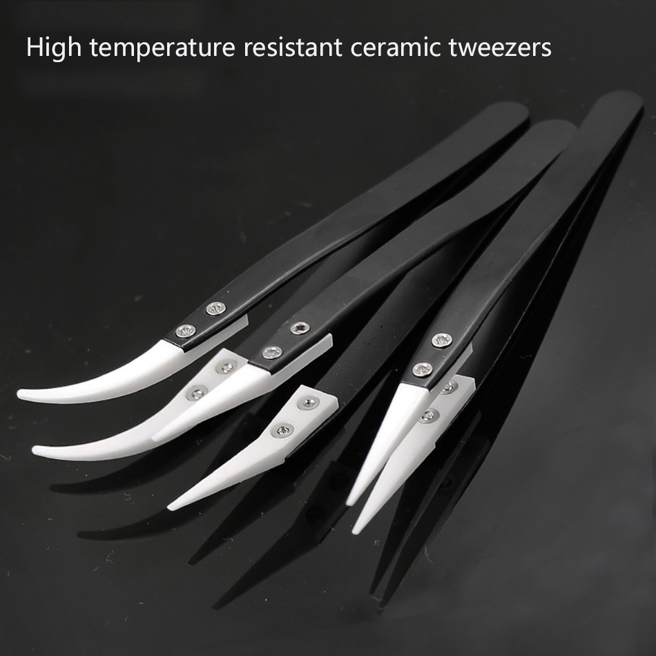 Ceramic tweezers head stainless steel handle anti-static high-temperature anti-corrosion repair tools