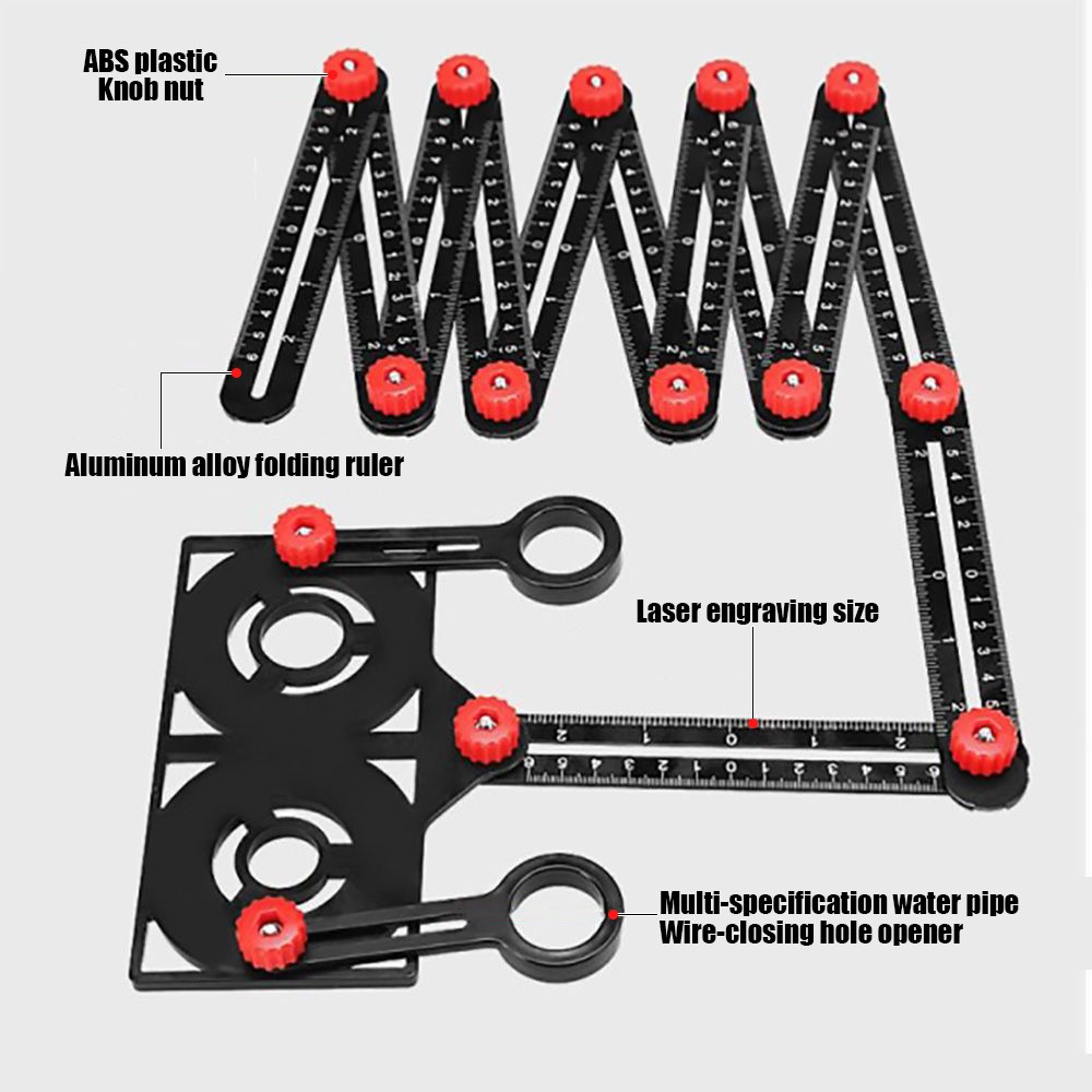 Fold Angle Ruler Aluminum Measuring Ruler for Tile Floor Glass Woodworking Locator Hole Template Tile Hole Guide