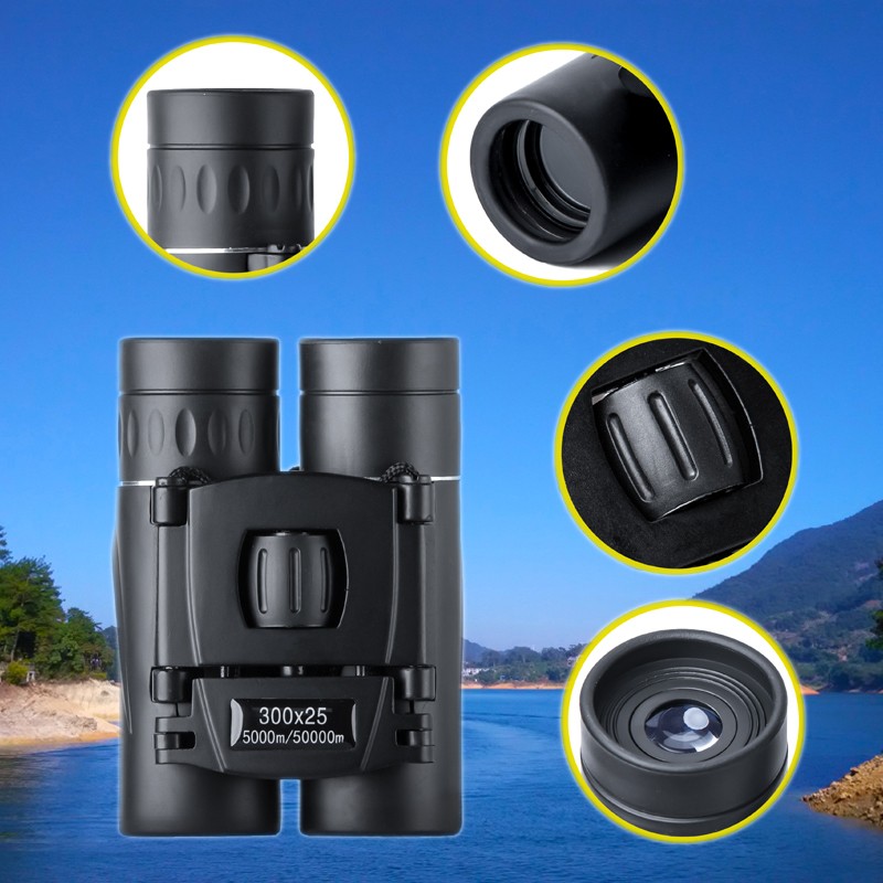 HD 5000m Portable Mini Zoom Binoculars Powerful 300x25 Folding Binoculars Long Distance Low Light Night Vision Professional