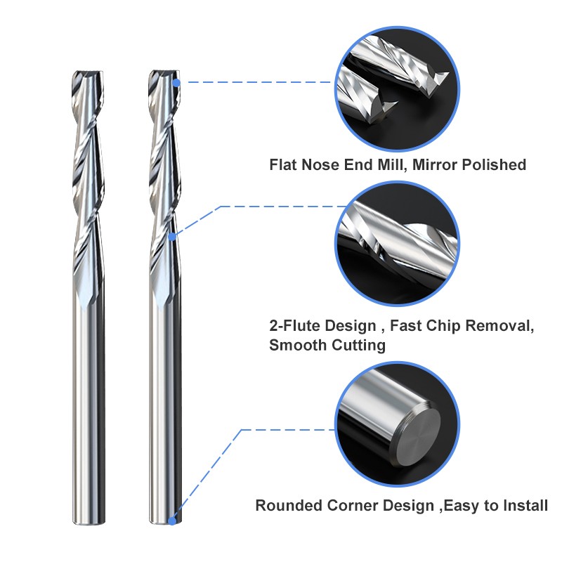 XCAN 10pcs Diameter 2.0mm 2 Flute Flat End Mill 3.175mm Shank Spiral Router Bit CNC Micro End Mills Carbide Milling Cutter