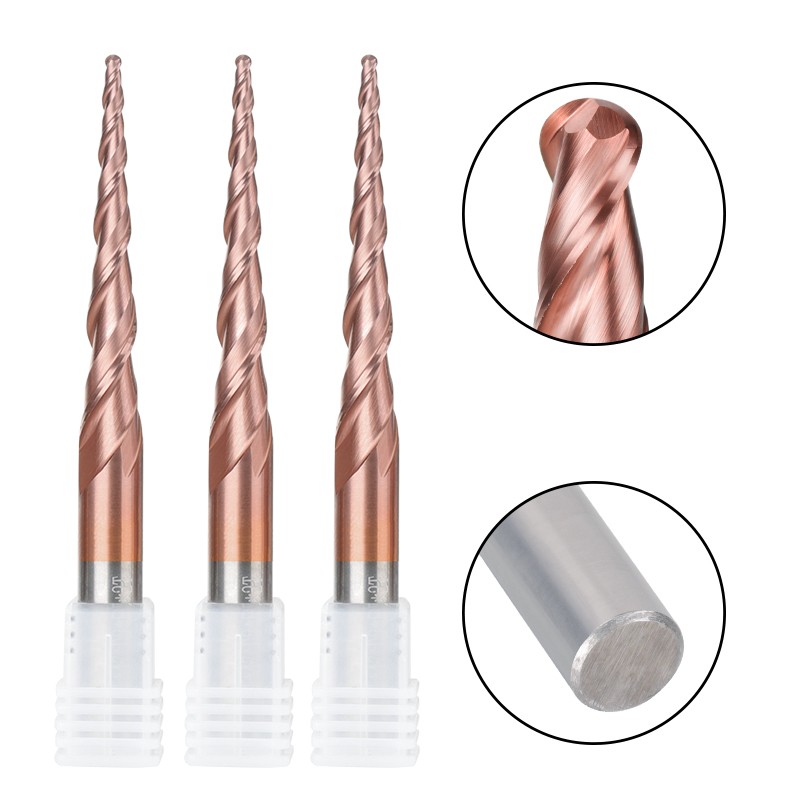 XCAN Ball Nose Tapered End Mills HRC62 Carbide CNC Carving Bits Engraving Router Bits R0.25-R2.0 Wood Metal Milling Cutter Endmill