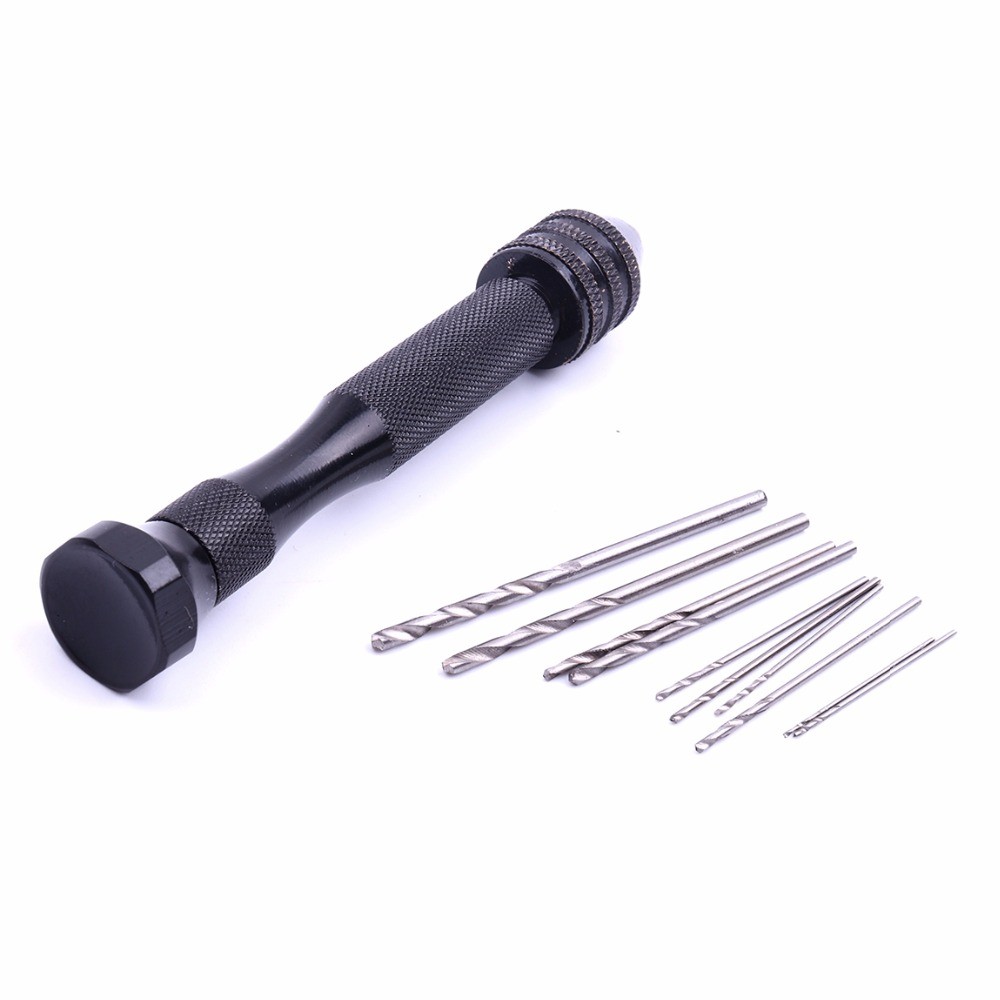 1pc Black Handle Drill Bit with 10pcs Twist Drill Bits Aluminum Alloy Carving Tools Hand Woodworking Watch Repair Tool