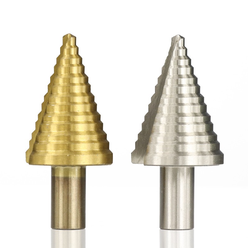 XCAN Metal Drill 1pc 5-35mm Step Cone Drill Tin Coated Straight Groove Hole Cutter HSS Round Shank Step Drill Bit