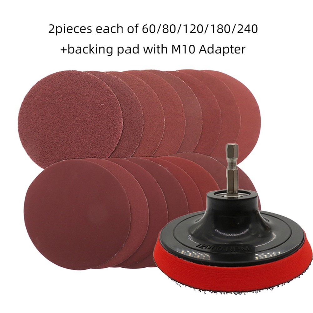 10pcs 4 inch sanding discs 100mm hook and loop sandpaper with backing pad M10 set for sanding and polishing furniture and wood metal