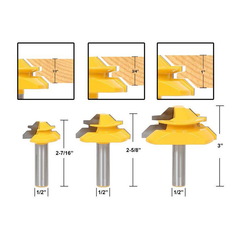 1/2" 1/4" 8mm Shank 45 Degree Lock Miter Router Bit 8*1-1/2 8*1-3/8 Tenon End Cutter Milling Tools for Woodworking