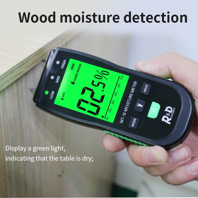 R&D Wood Moisture Meter MT-19 Digital Hygrometer Humidity Detector With Probe Replacement HD Screen Timber Wall Cartoon Tester