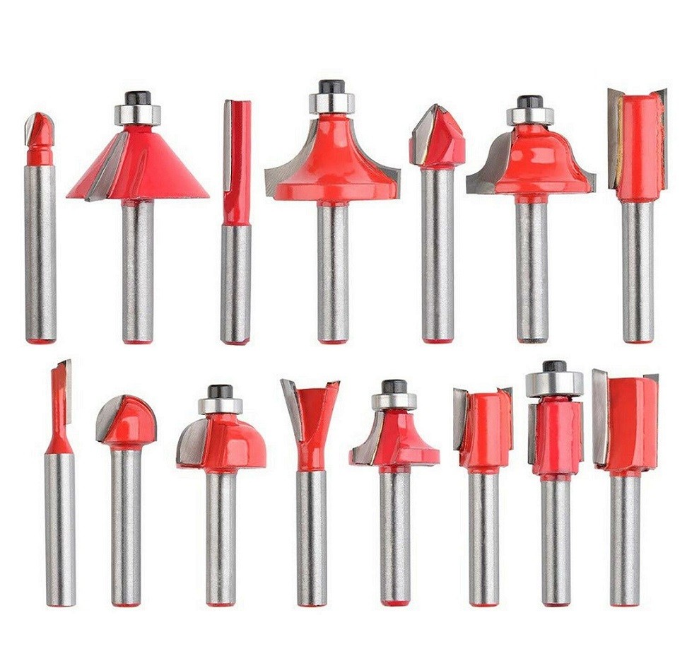 15pcs/set Woodworking Cutting Machines 1/4''/8mm Shank Carbide Router Bits for Wood Cutter Drill Cutting Tools