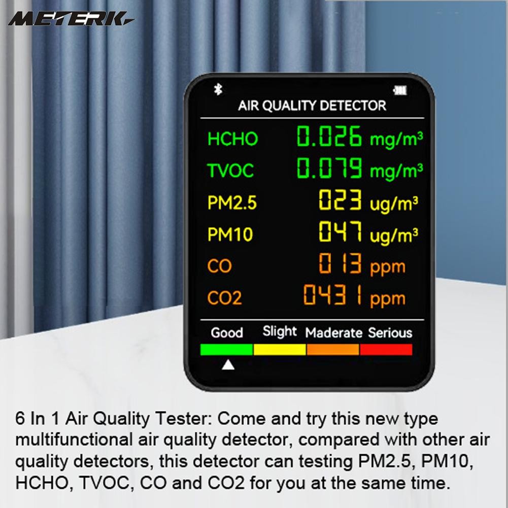 6 in 1 PM2.5 PM10 HCHO TVOC CO CO2 Air Quality Detector CO CO2 Formaldehyde Monitor Home Office Hotel Desktop Air Water Quality Tester