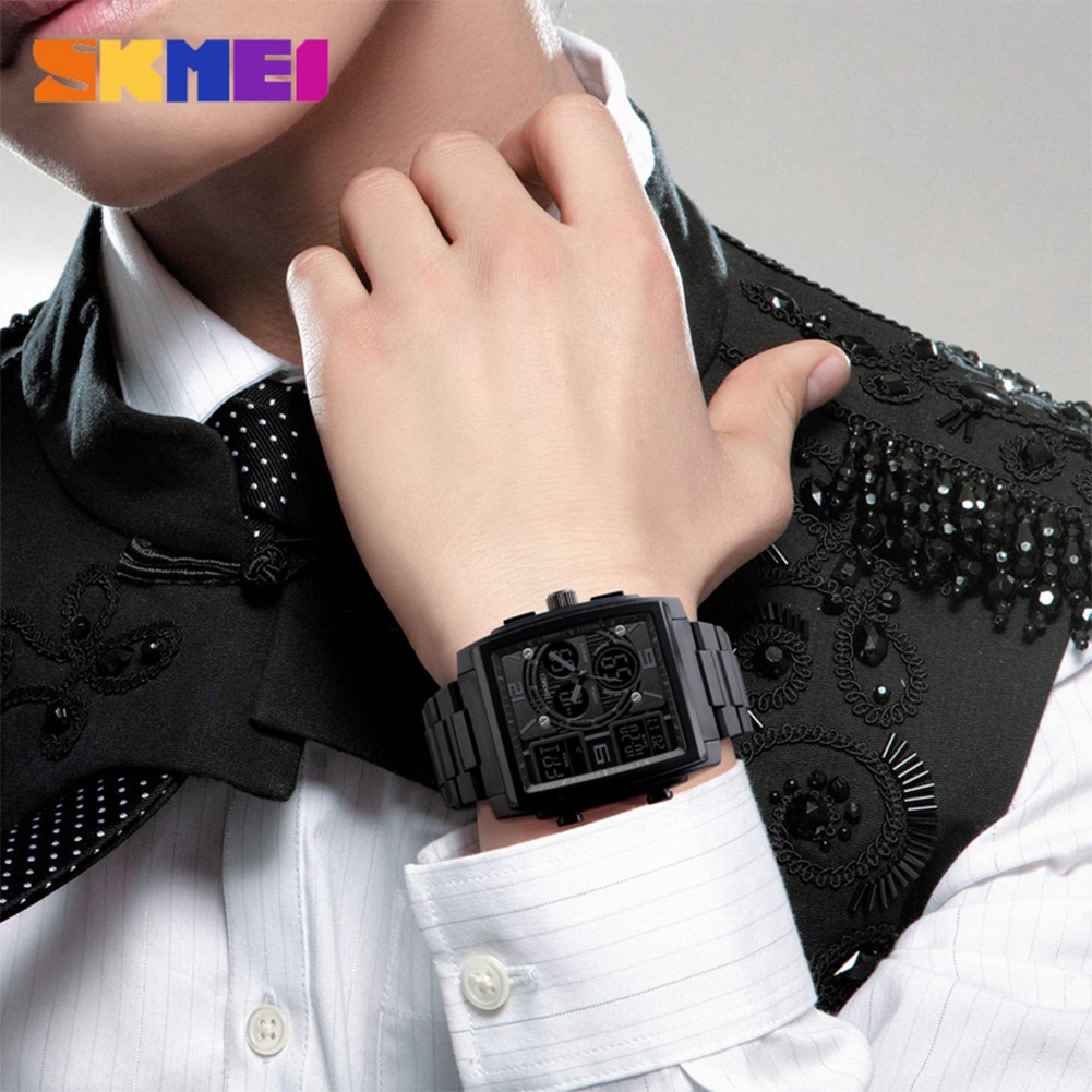 SKMEI 1274 Men's 5ATM Waterproof Students Quartz Wristwatch Digital Alarm Date Year EL Backlight Chronograph EL Lighting Chip