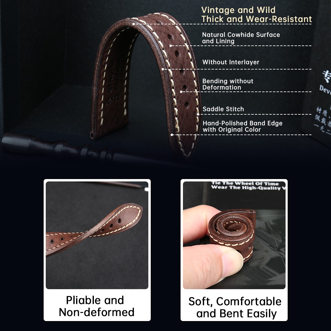 Top Quality Leather Watchband Brown Real Italian Calfskin Watch Band 18-26mm With Solid Automatic Butterfly Buckle Watch Straps