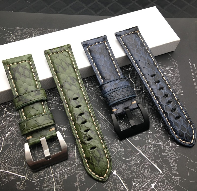 Top Quality 22mm 24mm Red White Black Green Blue Snake Real Calfskin Watchband for Panerai Strap Watch Band Pin Buckle Tool