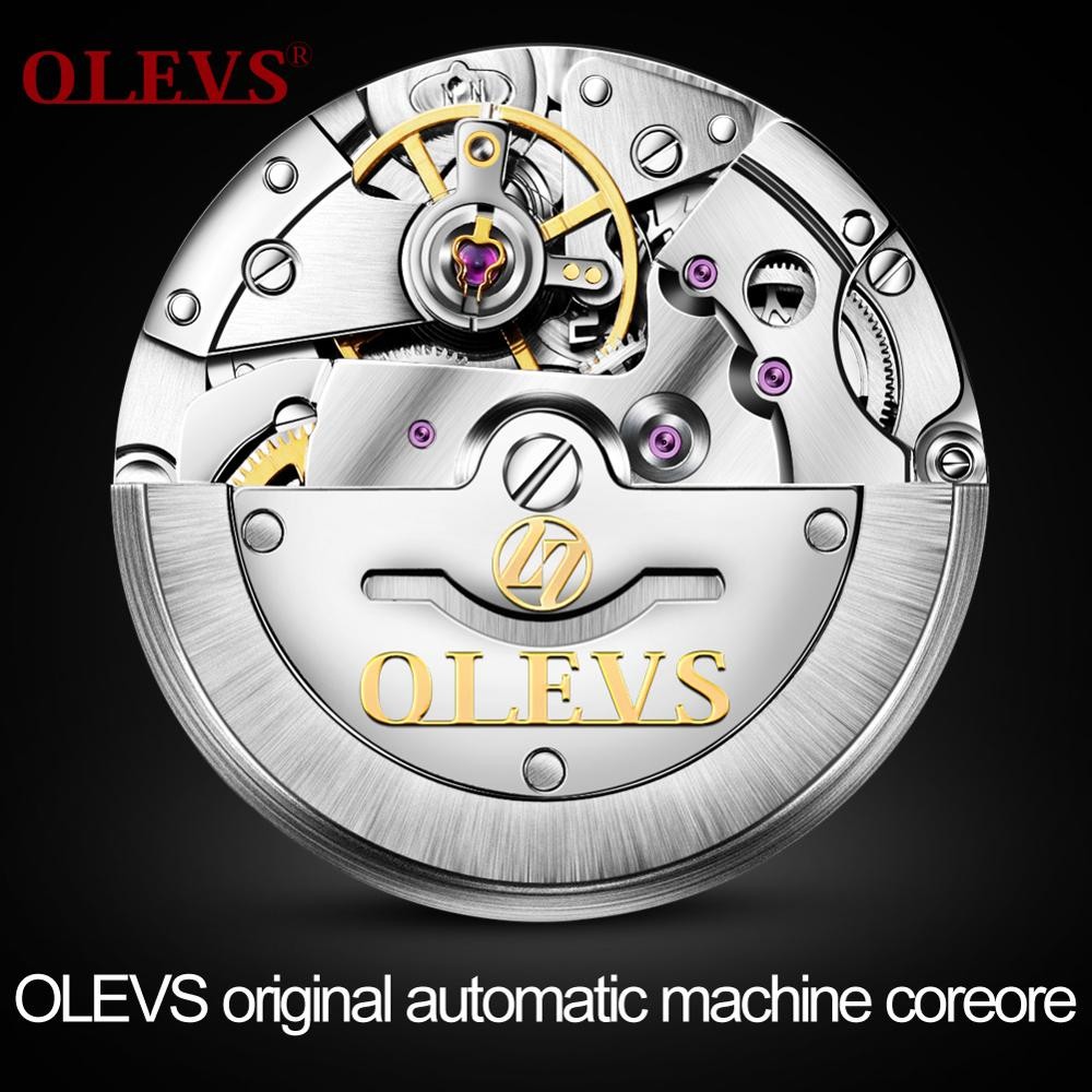 New OLEVS Men's Mechanical Watch Switzerland Wristwatch Business Men Waterproof Steel Strap Automatic Mechanical Watches Gift