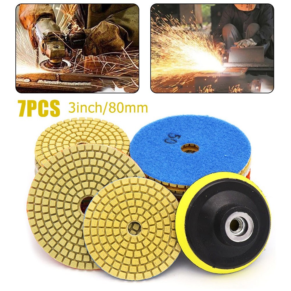 7pcs 80mm dry buffing pad 3 inch sharp type diamond polishing pads for granite marble sanding disc stone