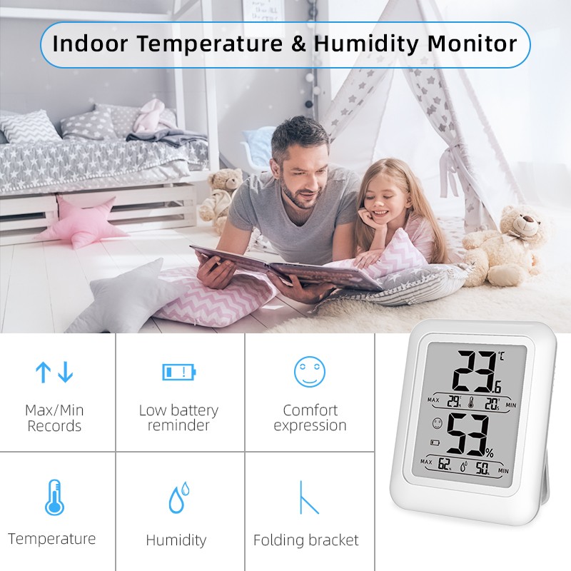 PROTMEX PT19DE LCD Digital Thermal Hygrometer Indoor Outdoor Temperature Hygrometer With Folding Arc C/F Function Switch