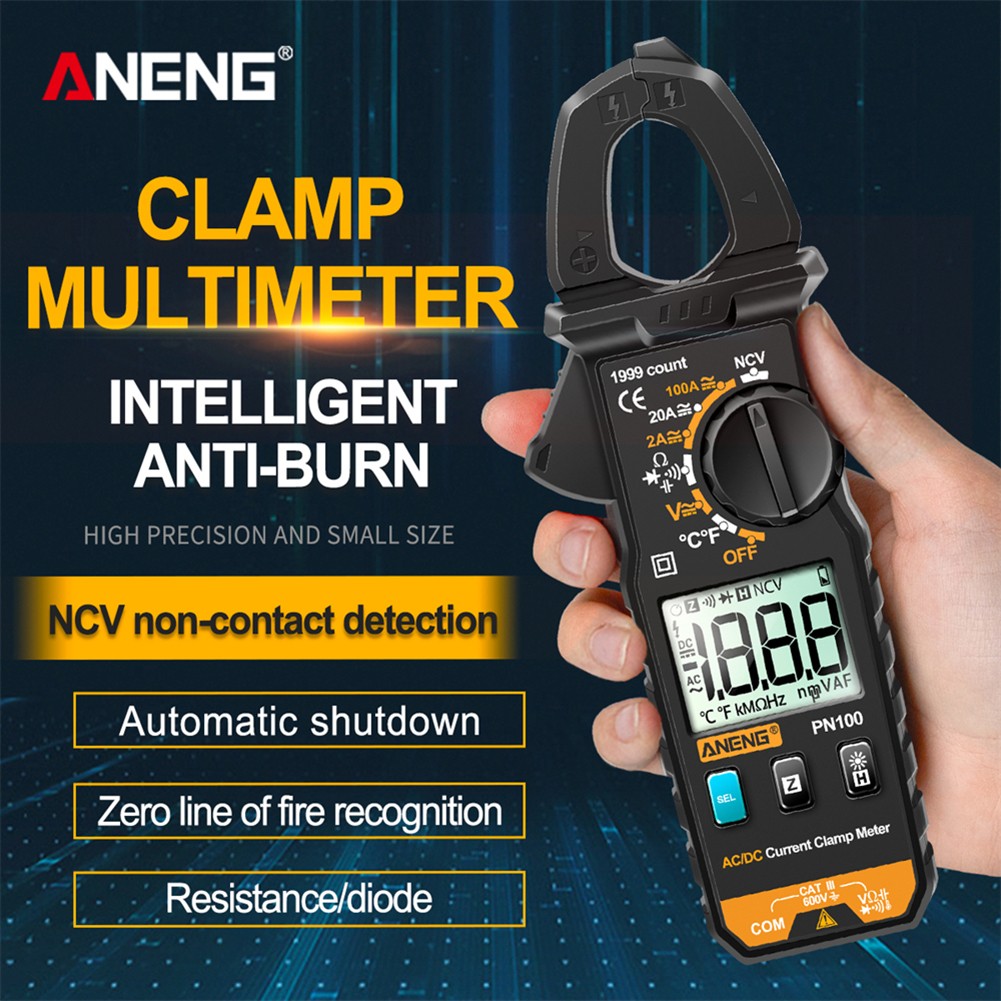 ANENG PN100 Clamp Meter 1mA Precision Small Digital AC/DC Decoder Multicurrent Resistance Frequency Tester Meter