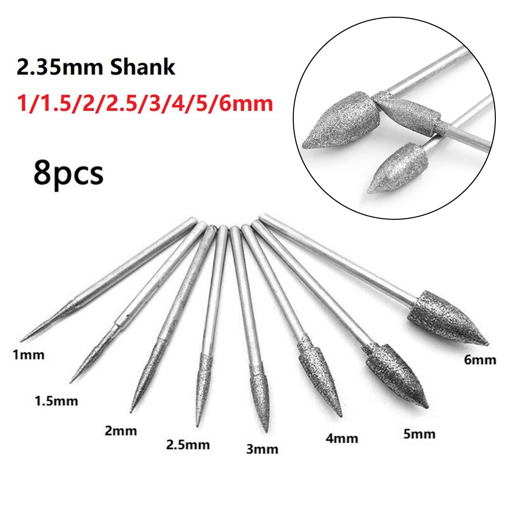 6/8pcs 1-6mm Diamond Mill Head Needle Bits Burrs Engraving Carving Grinding Tool Jade Needle Stone Carving Engraving Tool