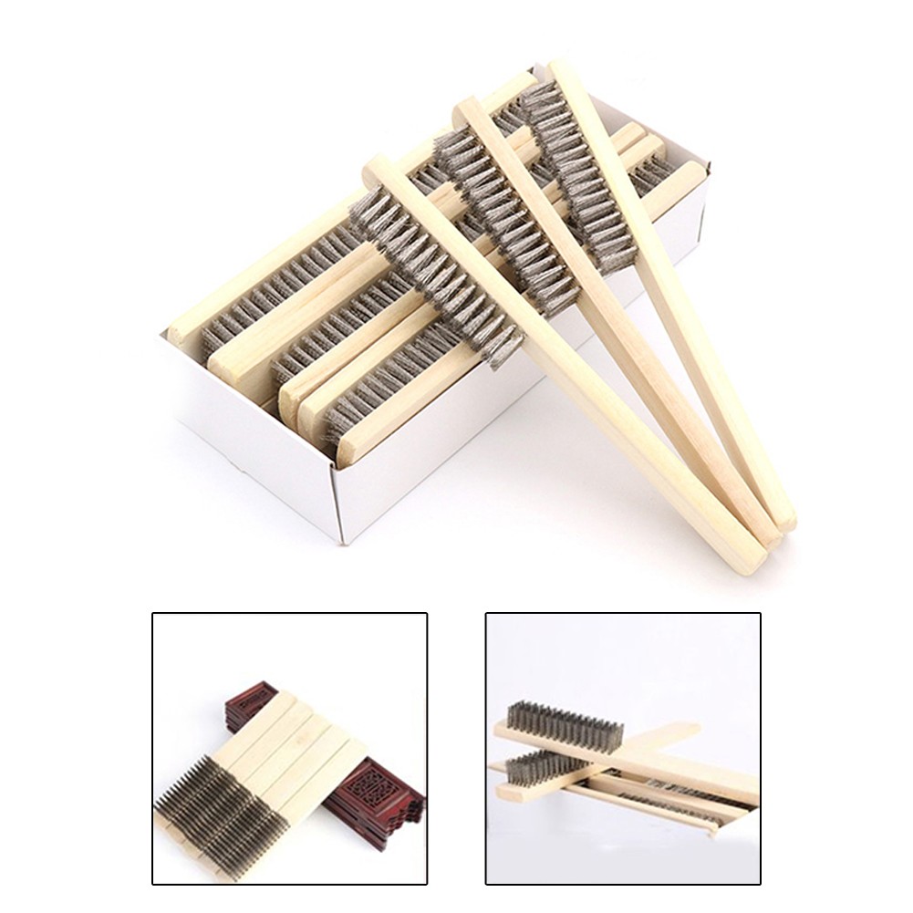 3pcs Wood Handle Stainless Steel Wire Brush Copper Brush for Industrial Appliances Surface/Inner Polishing Grinding Cleaning