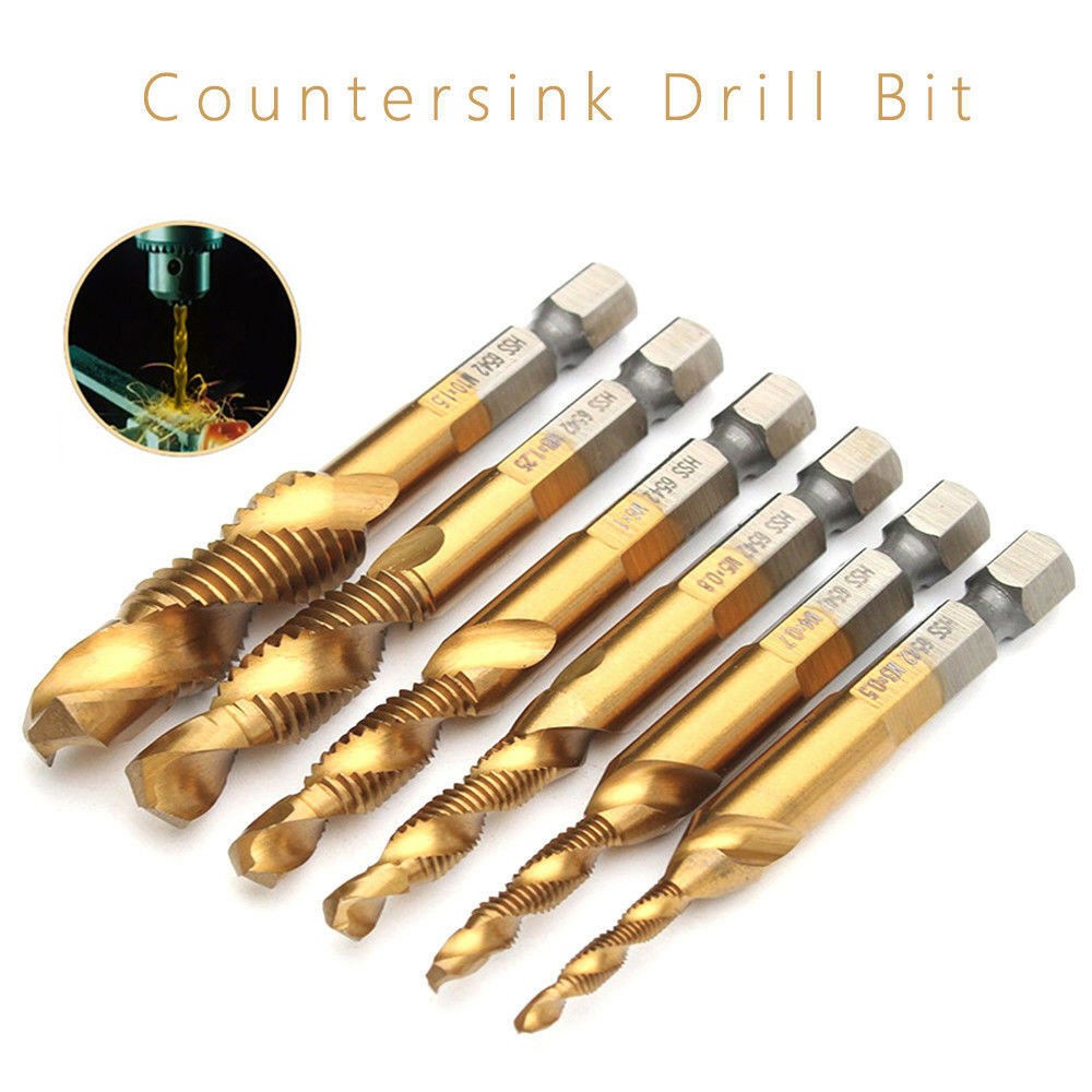 6/7pcs Hex Shank HSS Screw Thread Screw Tap Drill Bit Metric Tap Drill Bits Screw Machine Compound M3 M4 M5 M6 M8 M10 Hand Tool