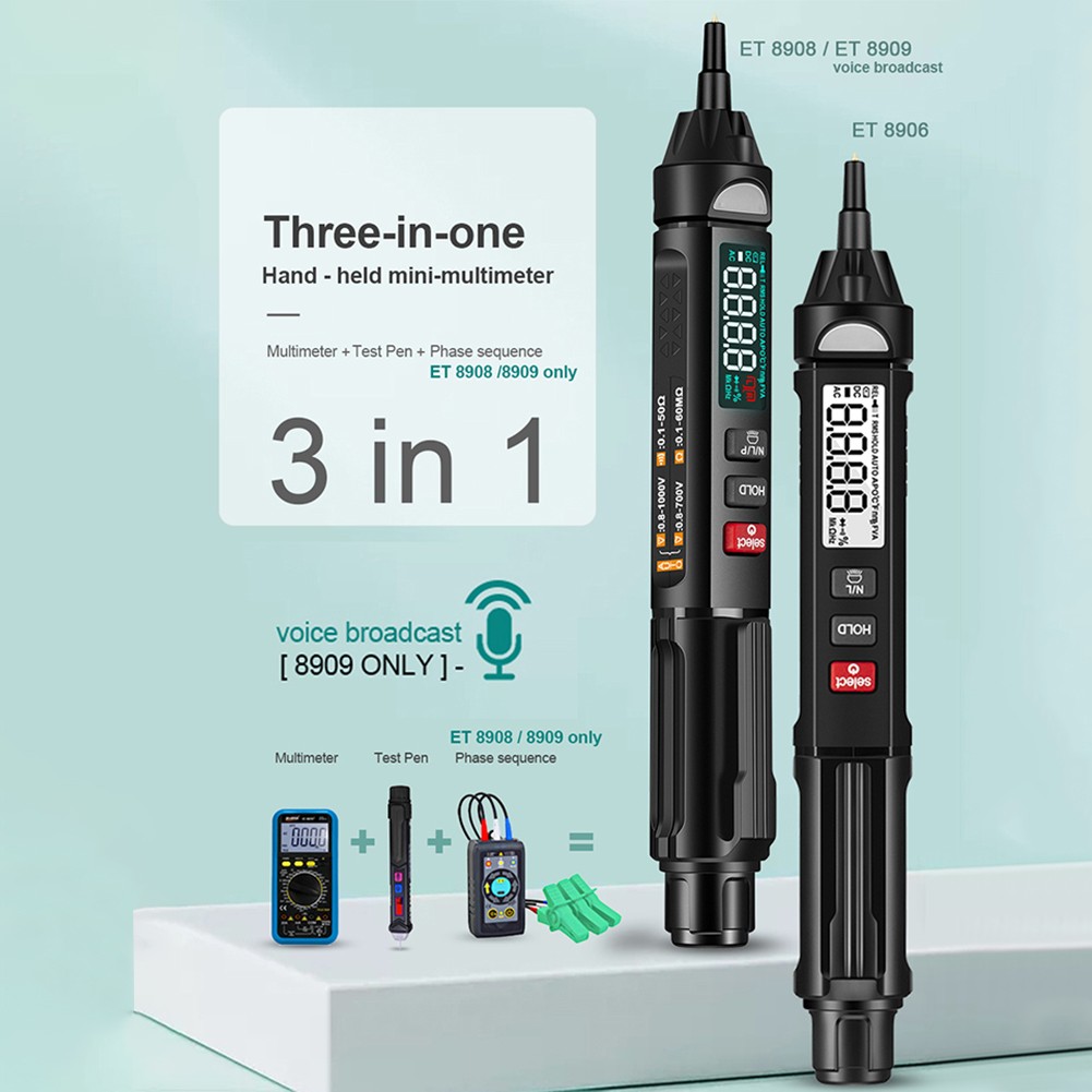 Handheld Multimeter With Backlight AC DC Voltage Meter Sensor Tester With Audio Broadcast Resistance Diode Tester
