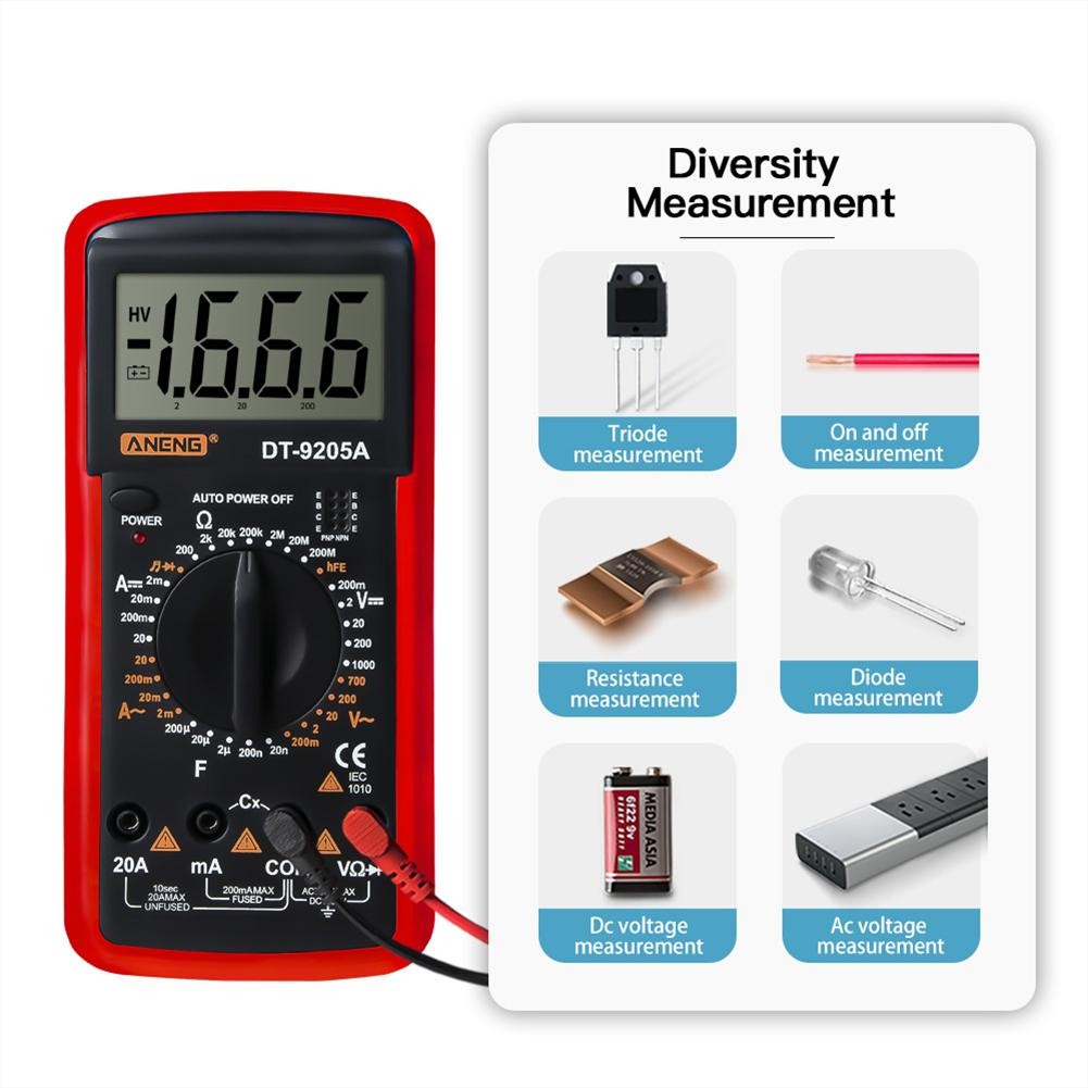 ANENG AN9205A LCD Digital Multimeter Display 1999 Counts Digital Multimeter Portable AC/DC Voltmeter Ammeter Resistance Tester