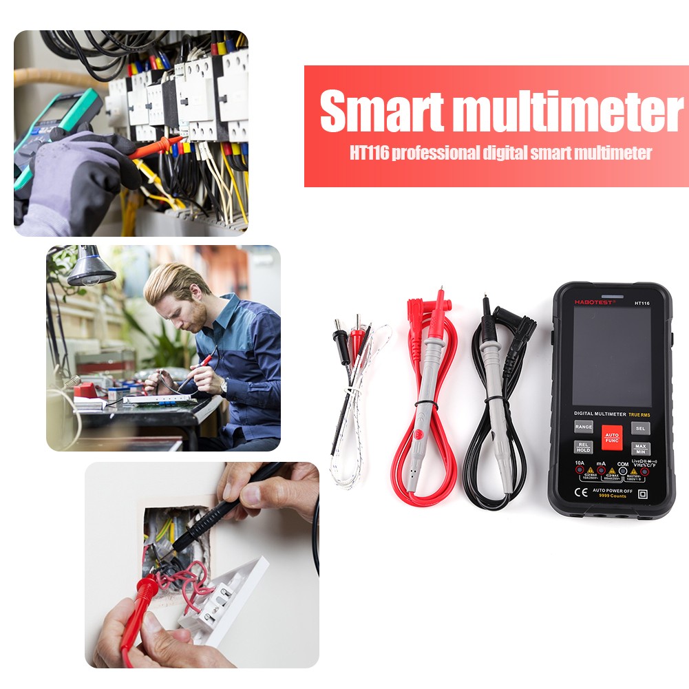 HT116 Auto Range Smart Digital AC Meter 1000V 10A True RMS DC Tester AC Voltmeter Ammeter Ohm Voltage Current Meter