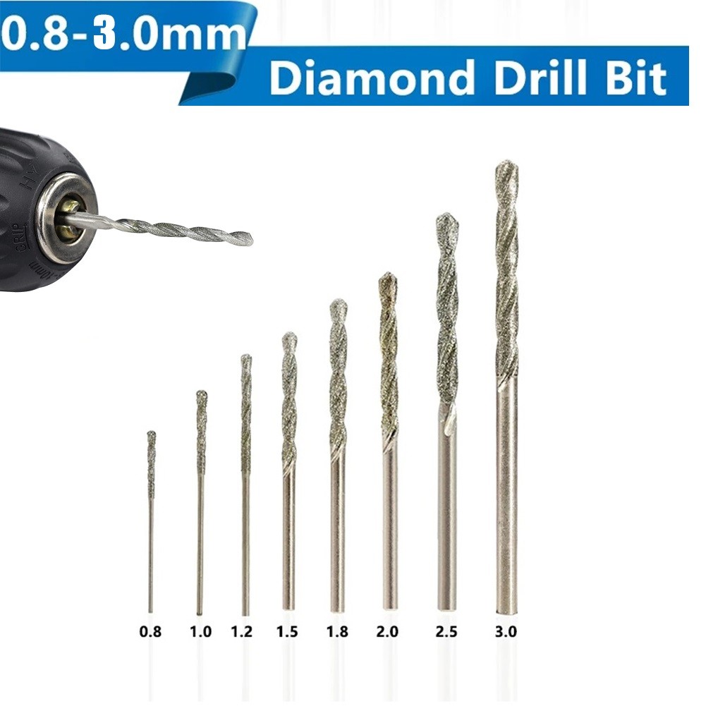 8pcs Diamond Coated Twist Drill Bit 0.8-3.0mm Gun Drill Bit For Glass Tile Stone Hole Cutter For Glass Jewelry Stone Tile