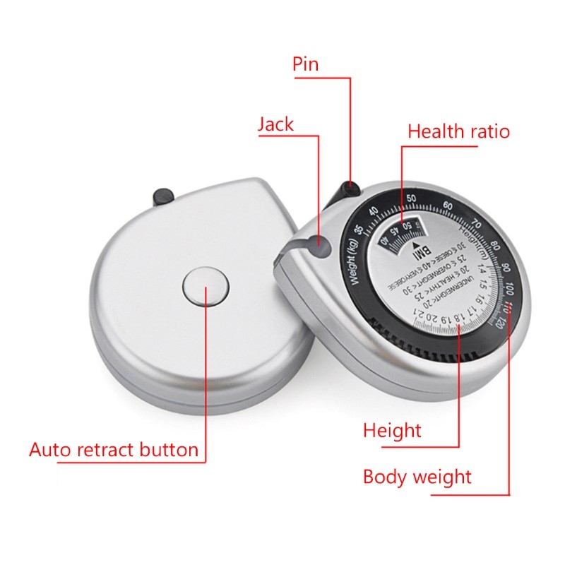 Measuring Tape Body Mass Measurement 150cm BMI Calculator - Fitness Weight Loss Muscle Fat Test - Push Back Button