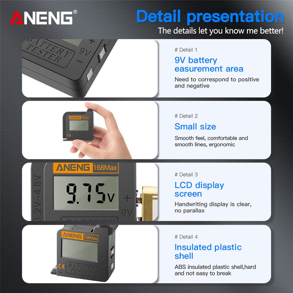 ANENG 168Max Digital Lithium Battery Capacity Tester LCD Battery Voltage Tester Digital Lithium Battery Capacity Diagnostic Tool