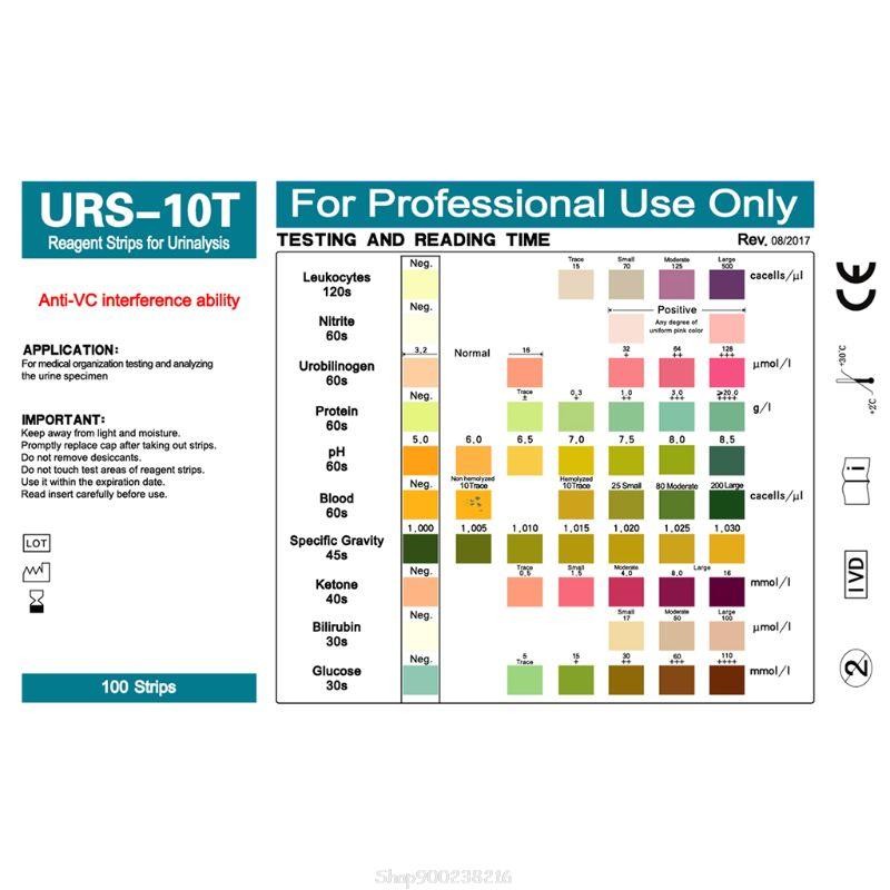 E06A 100 Strips URS-10T Urinalysis Reagent Strips 10 Urine Parameters Test Strip Leukocytes Nitrite Polybilinogen Protein pH