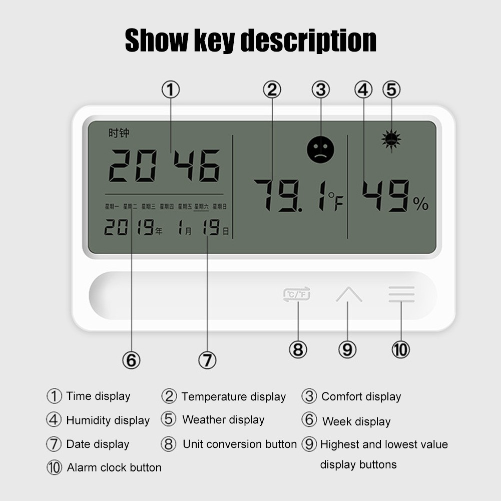 LCD electronic desk clock temperature hygrometer alarm clock hygrometer thermometer high precision digital hygrothergraph