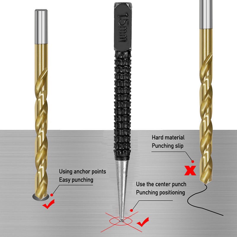 Non-slip Center Punch 1.5mm/2mm/3mm Alloy High Carbon Steel High Hardness for Locator Metal Wood Marking Drill Tool 1/3pcs