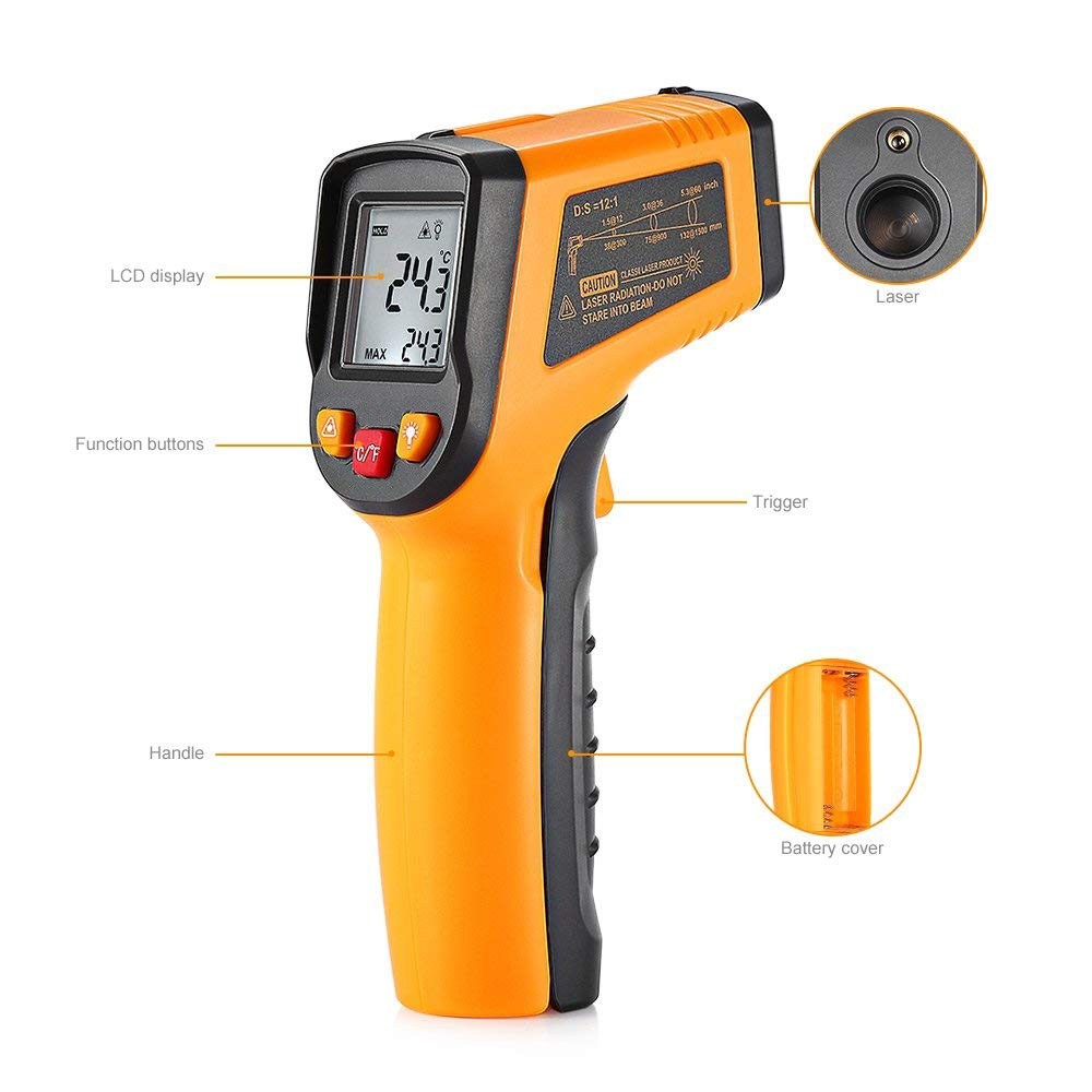 Infrared Digital Thermometer C/F Non-contact Infrared Thermometer Infrared Laser Thermometer Gun -50~380/600 Degree