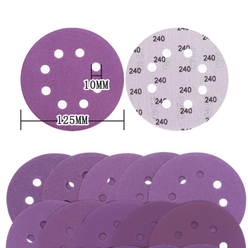 100PCS 5Inch 125mm Sandpaper 8 Hole Hook and Loop Sanding Discs Purple Sander Wet & Dry Sandpaper 60-10000 Grit Assortment