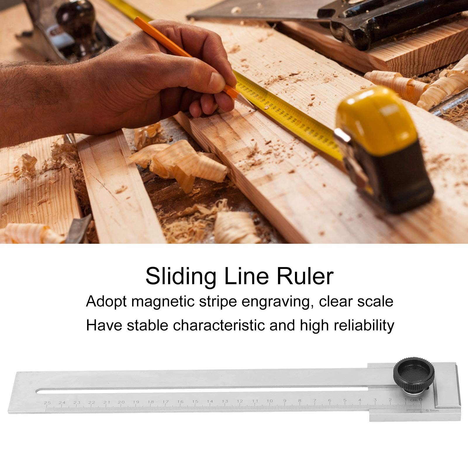 Stainless Steel Parallel Ruler Marker Accurate Scale Marking Scale Sliding Line Ruler Durable Straight Ruler for Woodworking