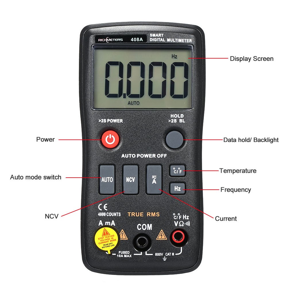 RICHMETERS Digital Multimeter Professional 8000 Capacity AC/DC Temperature Measurement Backlit Flash Light