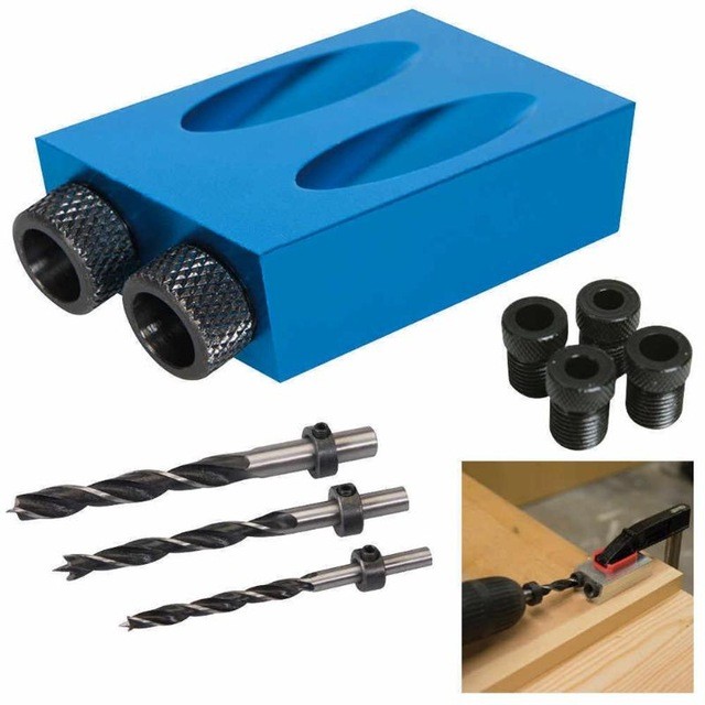 New Pocket Hole Jig Kit Woodworking Fittings Locator Drill Bit 15 Degree Angle Drill Guide Set Woodworking Tools Supply Complete