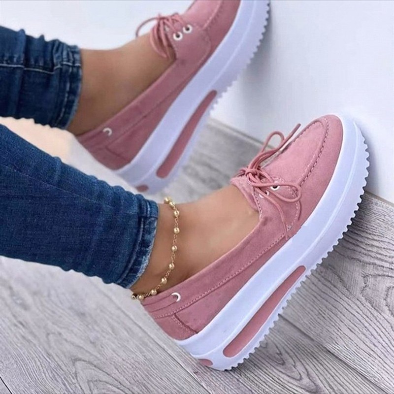 Women Sneakers Thick Bottom Female Vulcanized Sneakers Solid Color Flat Casual Walking Lace Up Casual Women Shoes