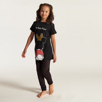 Disney Minnie Mouse Print T-shirt and Pyjama Set