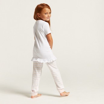 Juniors Printed T-shirt and Striped Pyjama Set