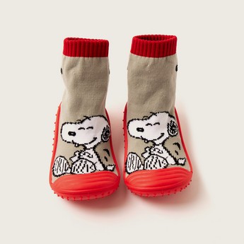 Snoopy Printed Sneaker Booties with Cuffed Hem