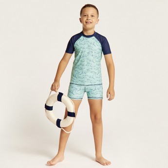 Juniors Shark Print 2-Piece Rash Guard Set