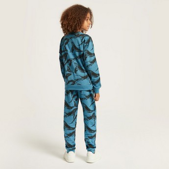 Juniors All-Over Printed Sweater and Jog Pants Set