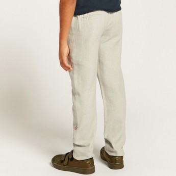 Solid Mid-Rise Pants with Pockets and Roll-Up Tab Hem